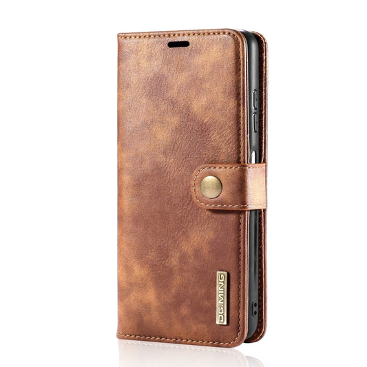 For Samsung Galaxy A22 5G DG.MING Crazy Horse Texture Flip Detachable Magnetic Leather Case with Holder & Card Slots & Wallet(Brown) by DG.MING