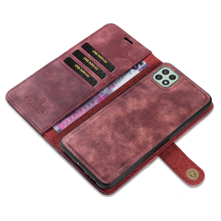 For Samsung Galaxy A22 5G DG.MING Crazy Horse Texture Flip Detachable Magnetic Leather Case with Holder & Card Slots & Wallet(Red) by DG.MING