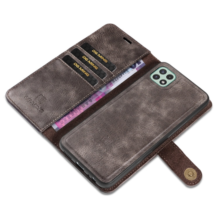 For Samsung Galaxy A22 5G DG.MING Crazy Horse Texture Flip Detachable Magnetic Leather Case with Holder & Card Slots & Wallet(Grey) by DG.MING