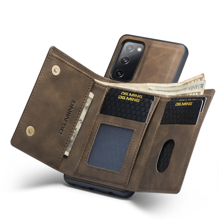 For Samsung Galaxy S20 FE DG.MING M1 Series 3-Fold Multi Card Wallet Back Cover Shockproof Case with Holder Function(Coffee) by DG.MING