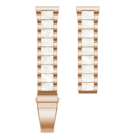 For Samsung Smart Watch 20mm Three-beads Steel + Resin Watch Band(Rose Gold White) by buy2fix
