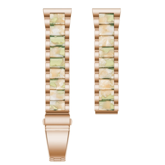 For Samsung Smart Watch 22mm Three-beads Steel + Resin Watch Band(Rose Gold Pink Green) by buy2fix