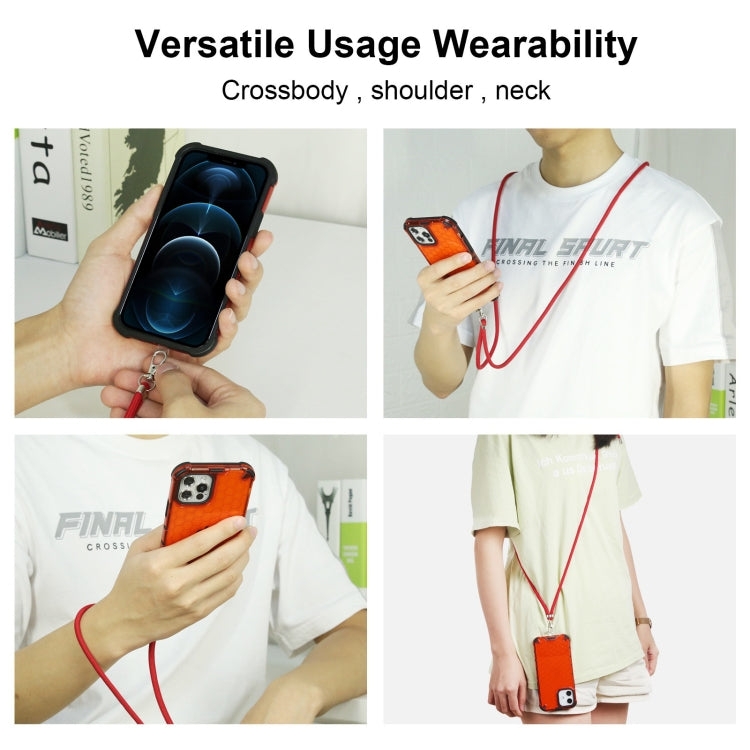 For iPhone 12 / 12 Pro Shockproof Honeycomb PC + TPU Case with Neck Lanyard(Red) by buy2fix