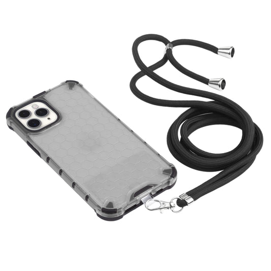For iPhone 11 Pro Max Shockproof Honeycomb PC + TPU Case with Neck Lanyard (Grey) by buy2fix