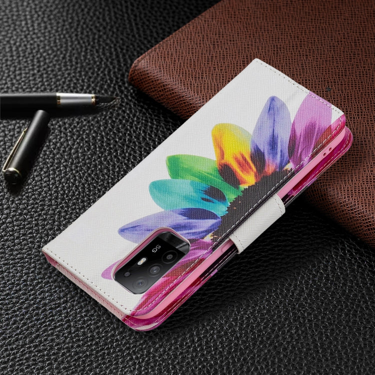 For OPPO A94 5G / Reno5 Z 5G / F19 Pro+ Colored Drawing Pattern Horizontal Flip Leather Case with Holder & Card Slots & Wallet(Sun Flower) by buy2fix