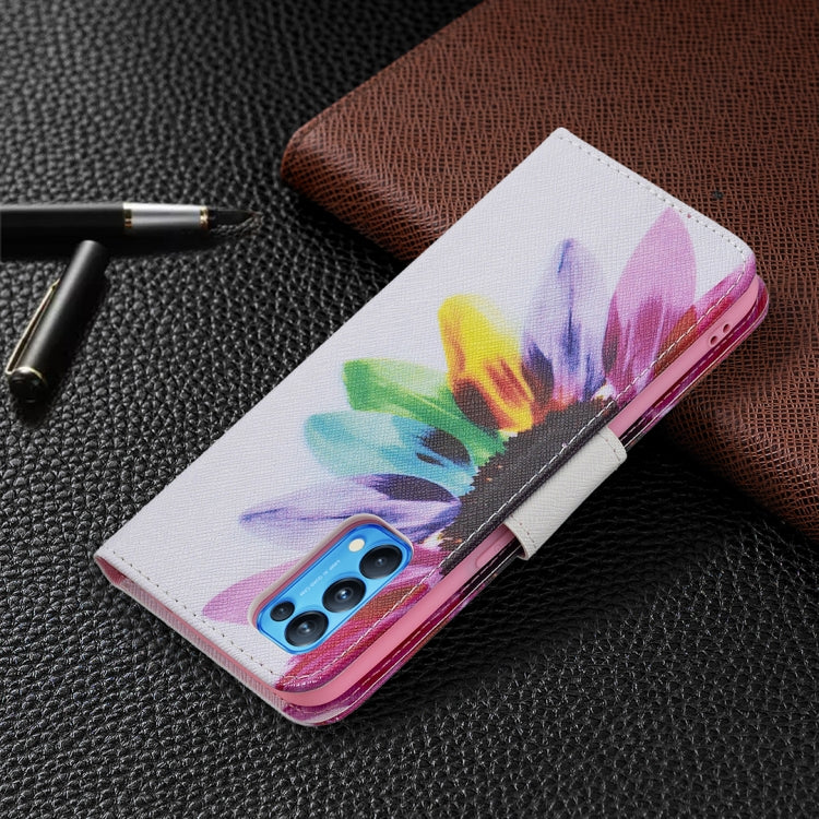 For OPPO Reno5 Colored Drawing Pattern Horizontal Flip Leather Case with Holder & Card Slots & Wallet(Sun Flower) by buy2fix