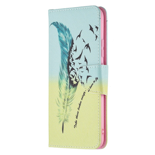 For OPPO Realme C21 / C20 Colored Drawing Pattern Horizontal Flip Leather Case with Holder & Card Slots & Wallet(Feather) by buy2fix