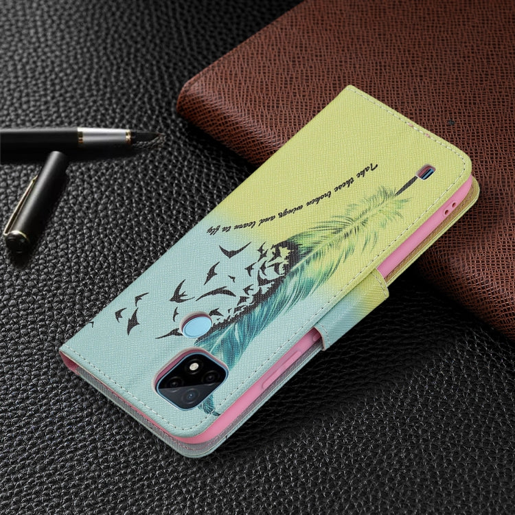 For OPPO Realme C21 / C20 Colored Drawing Pattern Horizontal Flip Leather Case with Holder & Card Slots & Wallet(Feather) by buy2fix