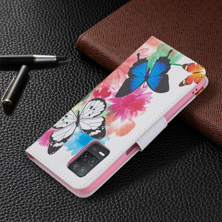 For OPPO Realme 8 5G / Realme V13 Colored Drawing Pattern Horizontal Flip Leather Case with Holder & Card Slots & Wallet(Butterflies) by buy2fix