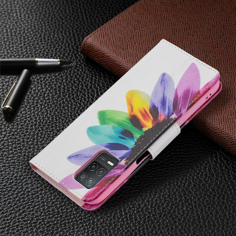 For OPPO Realme 8 5G / Realme V13 Colored Drawing Pattern Horizontal Flip Leather Case with Holder & Card Slots & Wallet(Sun Flower) by buy2fix