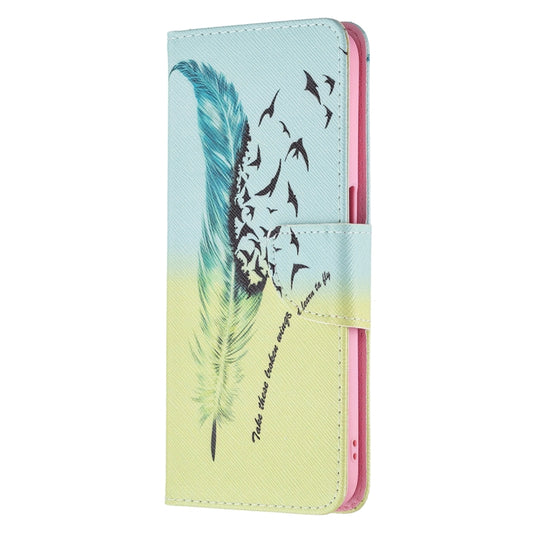 For OPPO Realme 8 5G / Realme V13 Colored Drawing Pattern Horizontal Flip Leather Case with Holder & Card Slots & Wallet(Feather) by buy2fix
