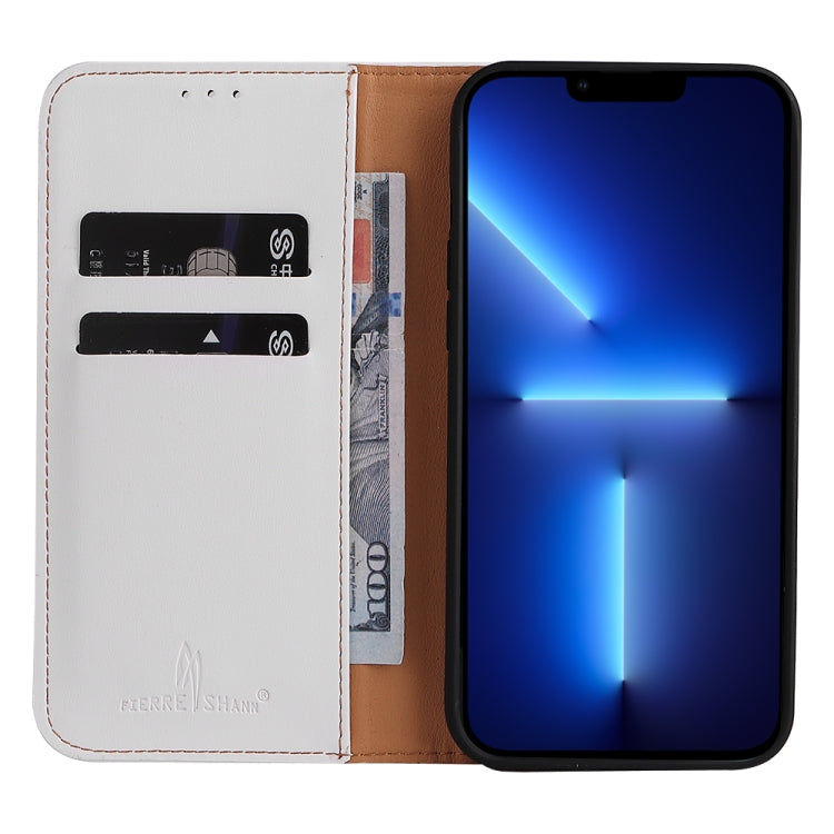 For iPhone 13 Pro Max Fierre Shann PU Leather Texture Horizontal Flip Leather Case with Holder & Card Slots & Wallet (White) - iPhone 13 Pro Max Cases by FIERRE SHANN | Online Shopping UK | buy2fix