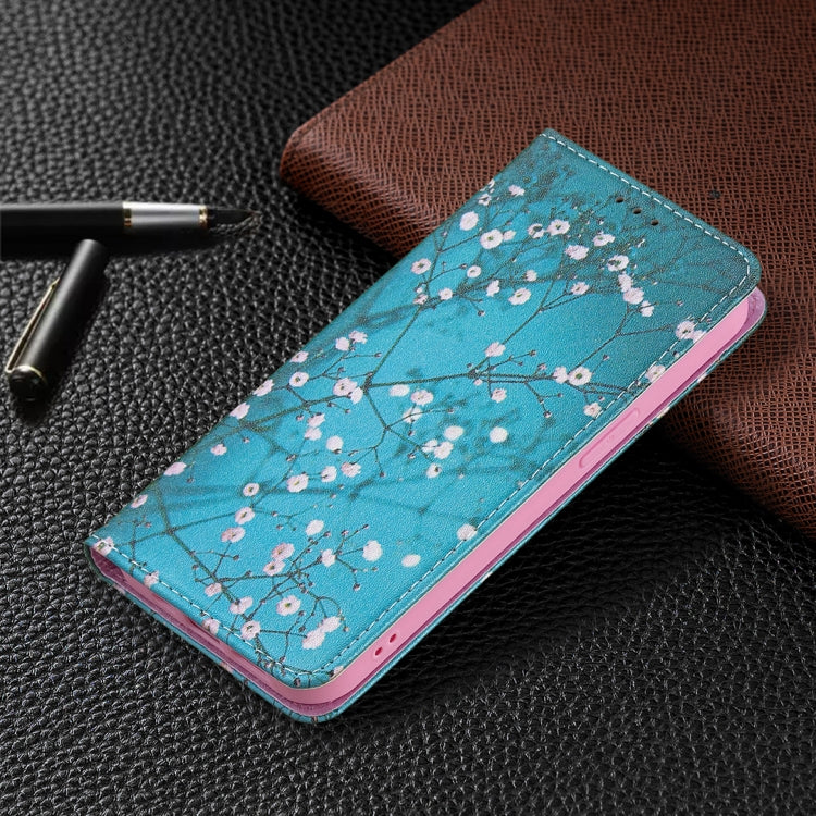 For iPhone 13 Pro Max Colored Drawing Pattern Invisible Magnetic Horizontal Flip PU Leather Case with Holder & Card Slots & Wallet (Plum Blossom) by buy2fix