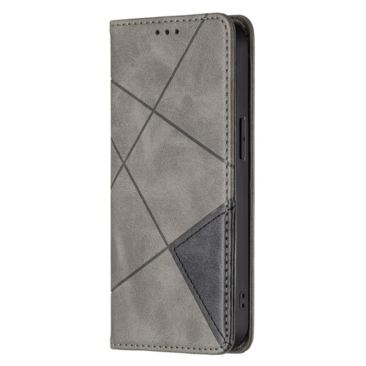 For iPhone 13 mini Rhombus Texture Horizontal Flip Magnetic Leather Case with Holder & Card Slots (Grey) by buy2fix