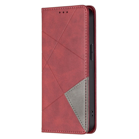 For iPhone 13 Rhombus Texture Horizontal Flip Magnetic Leather Case with Holder & Card Slots(Red) by buy2fix