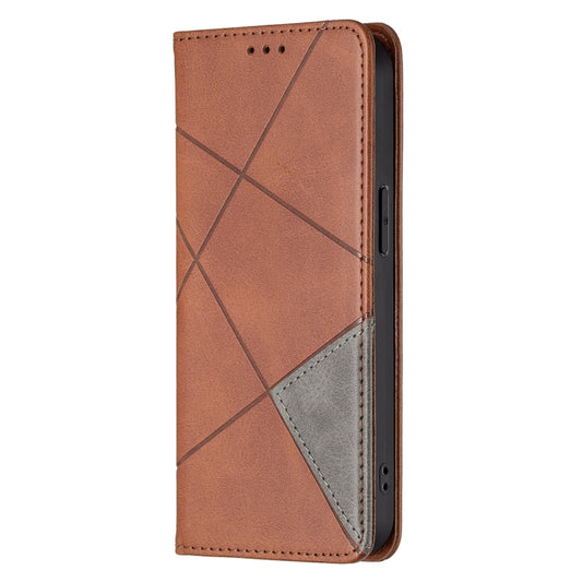For iPhone 13 Rhombus Texture Horizontal Flip Magnetic Leather Case with Holder & Card Slots(Brown) by buy2fix