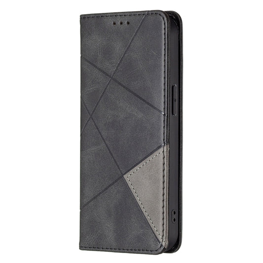 For iPhone 13 Rhombus Texture Horizontal Flip Magnetic Leather Case with Holder & Card Slots(Black) by buy2fix