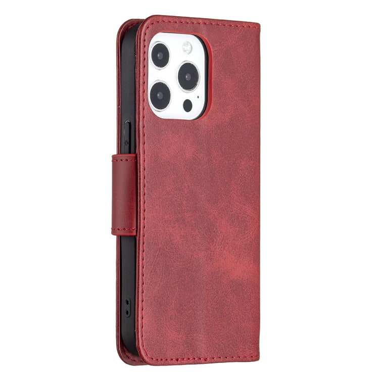 For iPhone 13 Retro Lambskin Texture Pure Color Horizontal Flip PU Leather Case, with Holder & Card Slots & Wallet & Lanyard(Red) - iPhone 13 Cases by buy2fix | Online Shopping UK | buy2fix