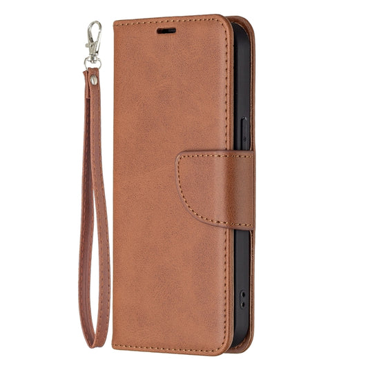 For iPhone 13 Retro Lambskin Texture Pure Color Horizontal Flip PU Leather Case, with Holder & Card Slots & Wallet & Lanyard(Brown) by buy2fix