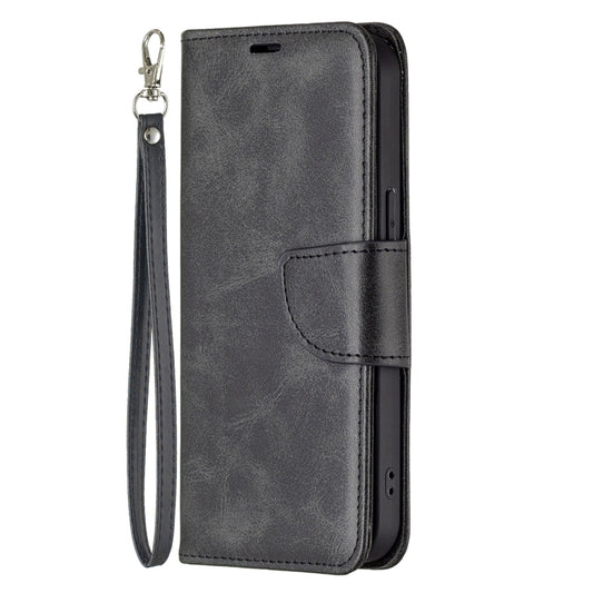 For iPhone 13 Pro Retro Lambskin Texture Pure Color Horizontal Flip PU Leather Case, with Holder & Card Slots & Wallet & Lanyard(Black) by buy2fix