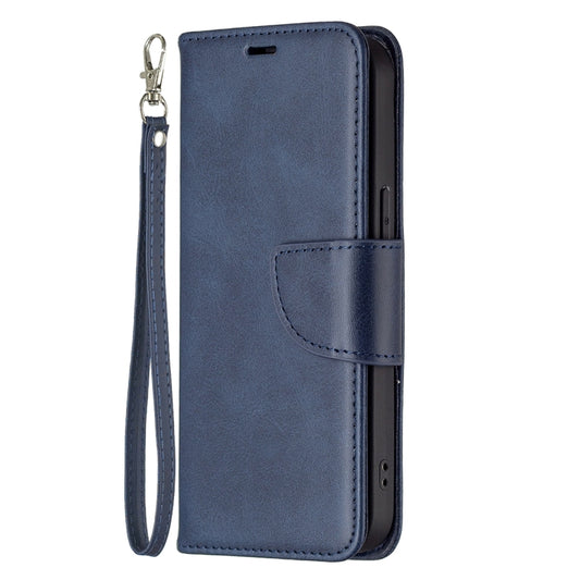 For iPhone 13 Pro Retro Lambskin Texture Pure Color Horizontal Flip PU Leather Case, with Holder & Card Slots & Wallet & Lanyard(Blue) by buy2fix