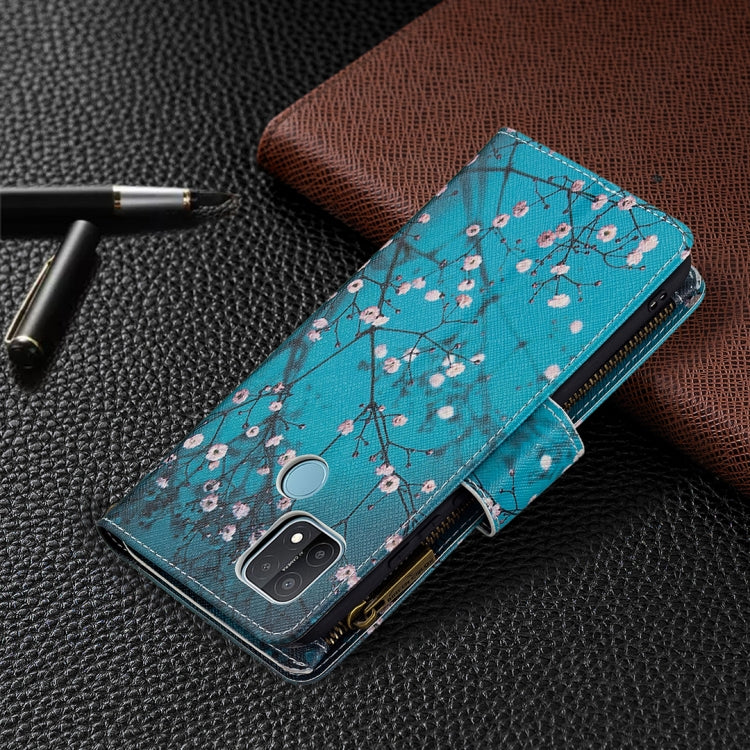 For OPPO A15 Colored Drawing Pattern Zipper Horizontal Flip Leather Case with Holder & Card Slots & Wallet(Plum Blossom) by buy2fix