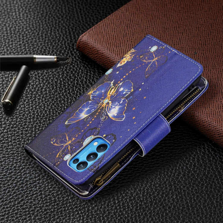 For OPPO Reno5 5G Colored Drawing Pattern Zipper Horizontal Flip Leather Case with Holder & Card Slots & Wallet(Purple Butterfly) by buy2fix