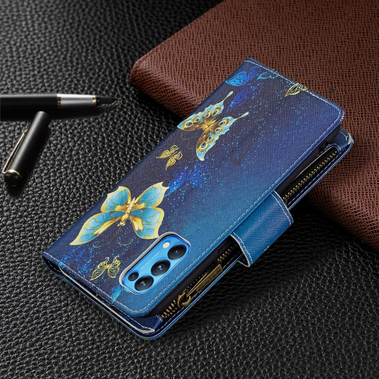 For OPPO Reno5 5G Colored Drawing Pattern Zipper Horizontal Flip Leather Case with Holder & Card Slots & Wallet(Gold Butterfly) by buy2fix