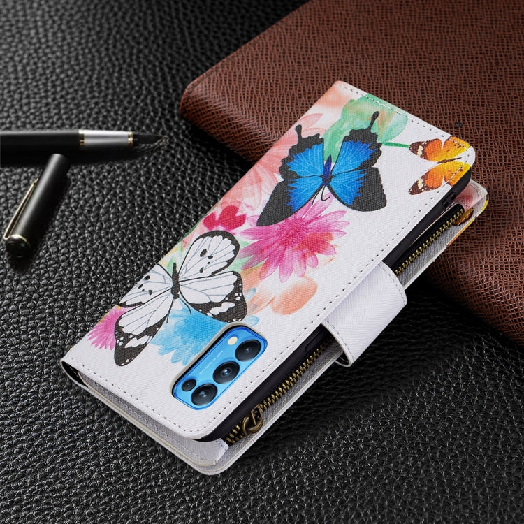 For OPPO Reno5 5G Colored Drawing Pattern Zipper Horizontal Flip Leather Case with Holder & Card Slots & Wallet(Two Butterflies) by buy2fix