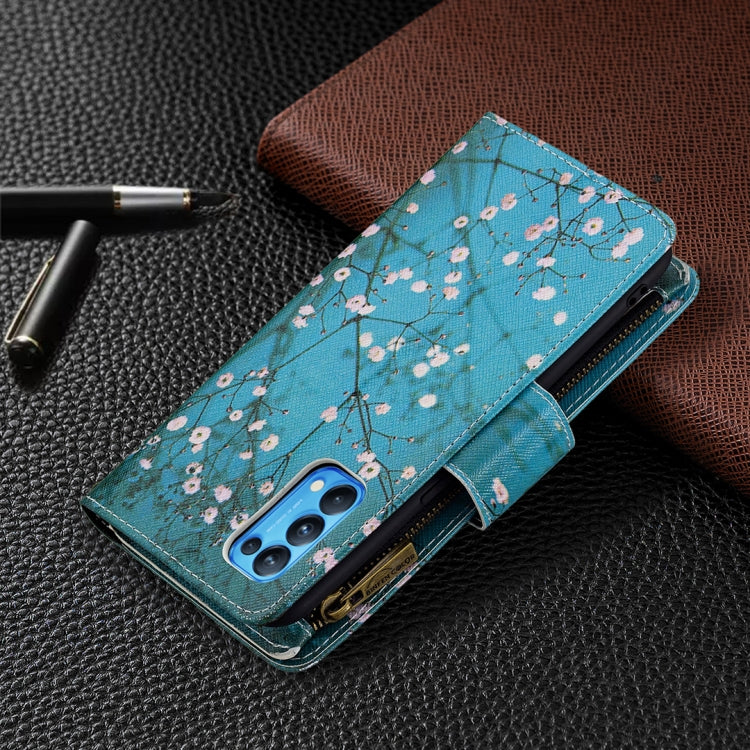 For OPPO Reno5 5G Colored Drawing Pattern Zipper Horizontal Flip Leather Case with Holder & Card Slots & Wallet(Plum Blossom) by buy2fix