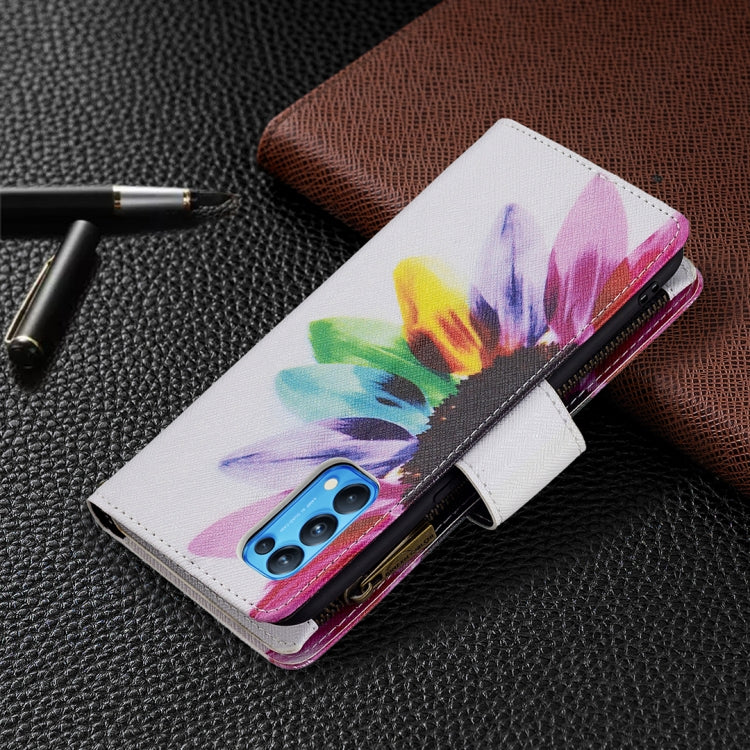 For OPPO Reno5 5G Colored Drawing Pattern Zipper Horizontal Flip Leather Case with Holder & Card Slots & Wallet(Sun Flower) by buy2fix