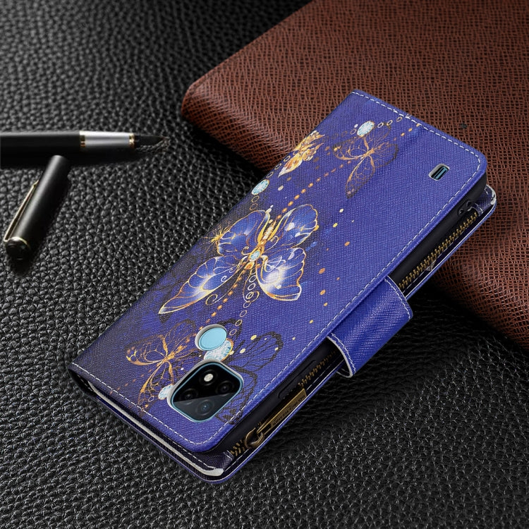 For OPPO Realme C21/C20 Colored Drawing Pattern Zipper Horizontal Flip Leather Case with Holder & Card Slots & Wallet(Purple Butterfly) by buy2fix