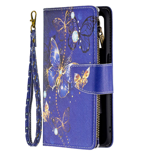 For OPPO Realme 8 5G/V13 5G Colored Drawing Pattern Zipper Horizontal Flip Leather Case with Holder & Card Slots & Wallet(Purple Butterfly) by buy2fix