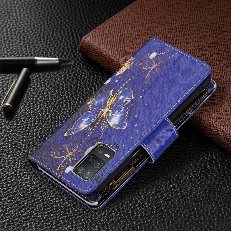 For OPPO Realme 8 5G/V13 5G Colored Drawing Pattern Zipper Horizontal Flip Leather Case with Holder & Card Slots & Wallet(Purple Butterfly) by buy2fix