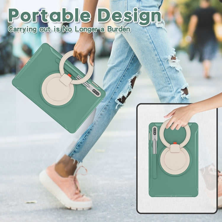 For Samsung Galaxy Tab S8 / Galaxy Tab S7 870 Shockproof TPU + PC Protective Case with 360 Degree Rotation Foldable Handle Grip Holder & Pen Slot(Emmerald Green) by buy2fix