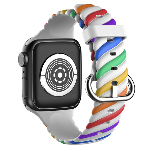 Two-color Twist Silicone Watch Band For Apple Watch Series 9&8&7 41mm / SE 3&SE 2&6&SE&5&4 40mm / 3&2&1 38mm(Rainbow White) by buy2fix