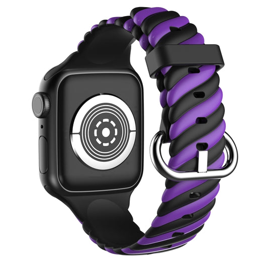 Two-color Twist Silicone Watch Band For Apple Watch Series 9&8&7 41mm / SE 3&SE 2&6&SE&5&4 40mm / 3&2&1 38mm(Purple Black) by buy2fix