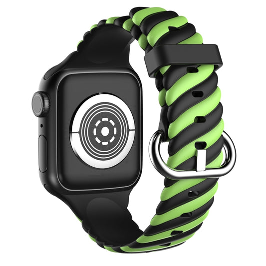 Two-color Twist Silicone Watch Band For Apple Watch Ultra 49mm&Watch Ultra 2 49mm / Series 9&8&7 45mm / SE 3&SE 2&6&SE&5&4 44mm / 3&2&1 42mm(Fluorescent Green Black) by buy2fix