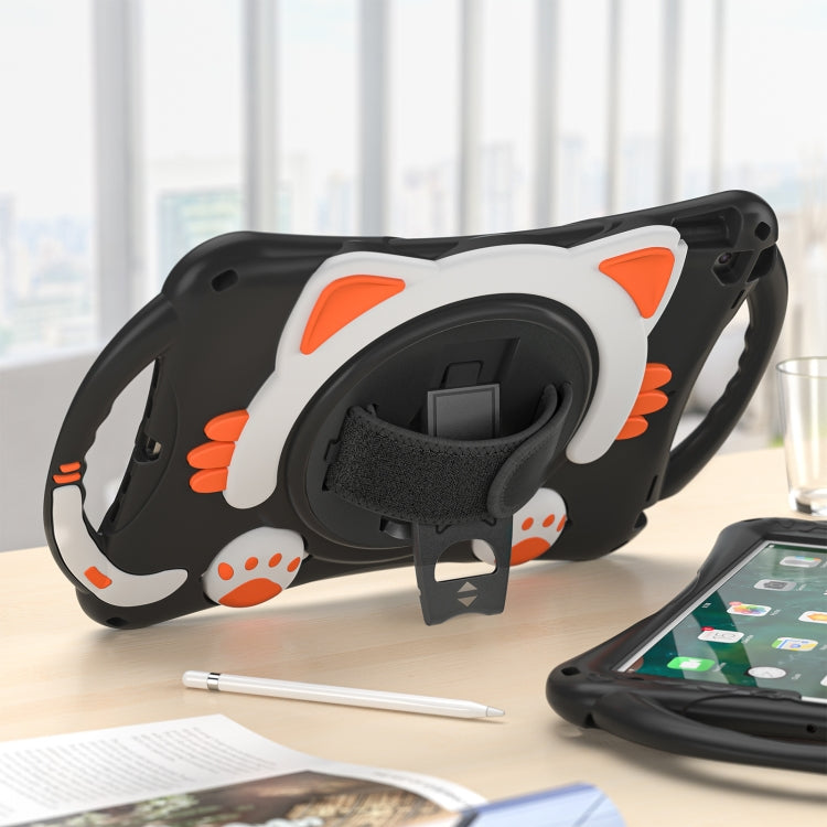 Cute Cat King Kids Shockproof Silicone Tablet Case with Holder & Shoulder Strap & Handle For iPad 10.2 2021 / 2020 / 2019 / Pro 10.5 / Air 10.5(Black Orange) - iPad 10.2 Cases by buy2fix | Online Shopping UK | buy2fix