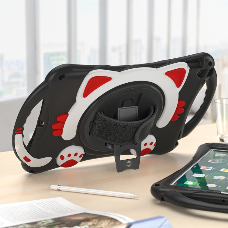 Cute Cat King Kids Shockproof Silicone Tablet Case with Holder & Shoulder Strap & Handle For iPad 10.2 2021 / 2020 / 2019 / Pro 10.5 / Air 10.5(Black Red) by buy2fix