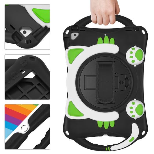 Cute Cat King Kids Shockproof Silicone Tablet Case with Holder & Shoulder Strap & Handle For iPad 10.2 2021 / 2020 / 2019 / Pro 10.5 / Air 10.5(Black Green) - iPad 10.2 Cases by buy2fix | Online Shopping UK | buy2fix