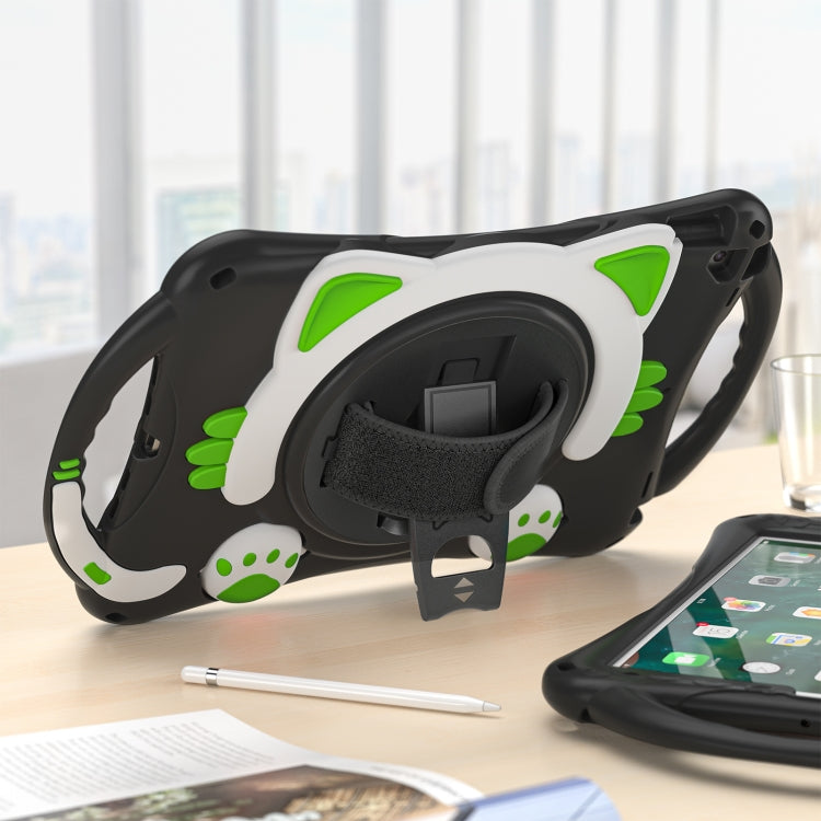 Cute Cat King Kids Shockproof Silicone Tablet Case with Holder & Shoulder Strap & Handle For iPad 10.2 2021 / 2020 / 2019 / Pro 10.5 / Air 10.5(Black Green) - iPad 10.2 Cases by buy2fix | Online Shopping UK | buy2fix