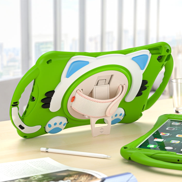 Cute Cat King Kids Shockproof Silicone Tablet Case with Holder & Shoulder Strap & Handle For iPad 10.2 2021 / 2020 / 2019 / Pro 10.5 / Air 10.5(Green) - iPad 10.2 Cases by buy2fix | Online Shopping UK | buy2fix