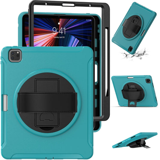 For iPad Pro 12.9 2022 / 2021 360 Degree Rotation PC + TPU Protective Tablet Case with Holder & Hand-strap(Blue) - iPad Pro 12.9 (2022/2021) Cases by buy2fix | Online Shopping UK | buy2fix