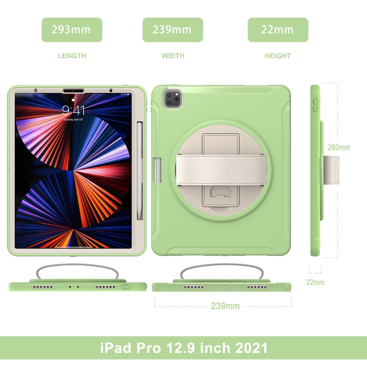 For iPad Pro 12.9 2022 / 2021 360 Degree Rotation PC + TPU Protective Tablet Case with Holder & Hand-strap(Matcha Green) - iPad Pro 12.9 (2022/2021) Cases by buy2fix | Online Shopping UK | buy2fix