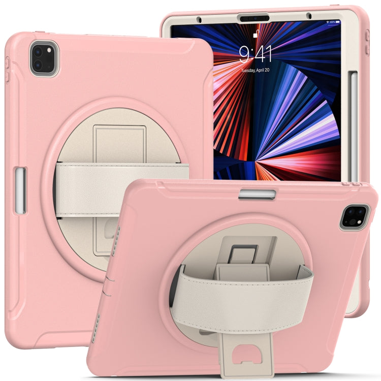 For iPad Pro 12.9 2022 / 2021 360 Degree Rotation PC + TPU Protective Tablet Case with Holder & Hand-strap(Cherry Blossoms Pink) - iPad Pro 12.9 (2022/2021) Cases by buy2fix | Online Shopping UK | buy2fix