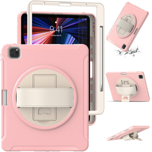 For iPad Pro 12.9 2022 / 2021 360 Degree Rotation PC + TPU Protective Tablet Case with Holder & Hand-strap(Cherry Blossoms Pink) - iPad Pro 12.9 (2022/2021) Cases by buy2fix | Online Shopping UK | buy2fix