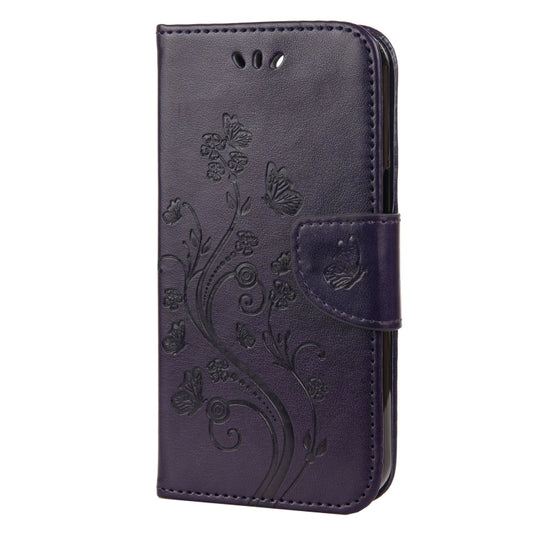 For iPhone 13 Pro Butterfly Flower Pattern Horizontal Flip Leather Case with Holder & Card Slots & Wallet (Deep Purple) by buy2fix
