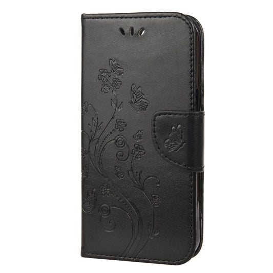 For iPhone 13 Pro Butterfly Flower Pattern Horizontal Flip Leather Case with Holder & Card Slots & Wallet (Black) by buy2fix