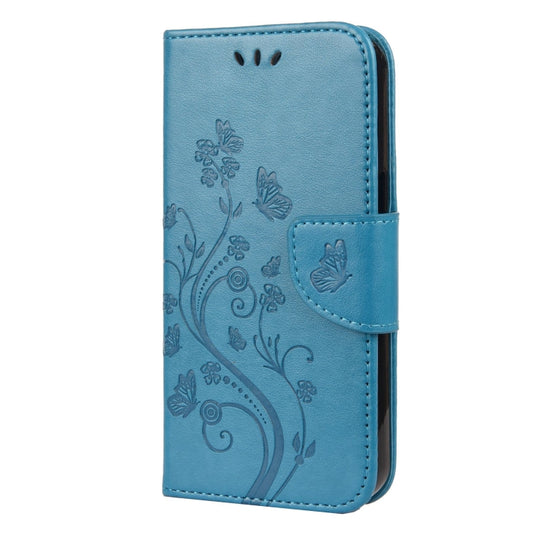 For iPhone 13 Pro Butterfly Flower Pattern Horizontal Flip Leather Case with Holder & Card Slots & Wallet (Blue) by buy2fix